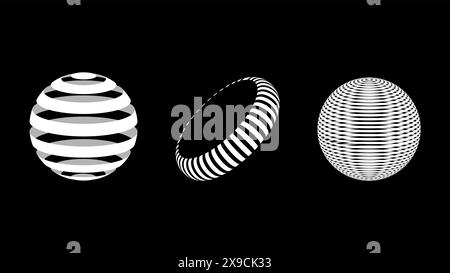 Modèles filaires 3D d'objets ligne de réseau. Formes géométriques atmosphère future. Design rétro futuriste pour élément technologique ou scientifique. Illustration vectorielle. Illustration de Vecteur