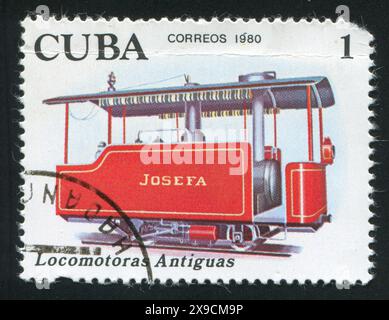 CUBA - VERS 1980 : timbre imprimé par Cuba, montre la locomotive Josefa, vers 1980 Banque D'Images