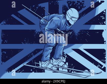 Illustration vectorielle du skieur avec drapeau britannique Illustration de Vecteur