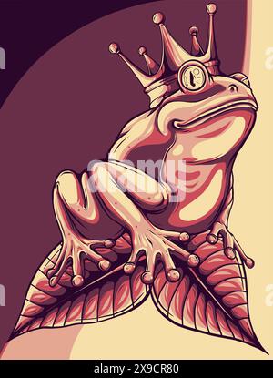 Grenouille décorative isolée avec couronne sur la feuille. Illustration vectorielle Illustration de Vecteur