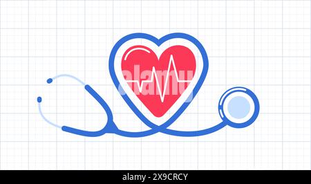 Concept de l'électrocardiogramme. ECG, tracé linéaire du pouls cardiaque. Battement cardiaque, cardiogramme, signal d'onde. Soins de santé, formation médicale Stethophanendoscope Elect Illustration de Vecteur