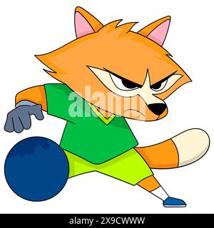 Dessin animé Doodle illustration animal mignon, Weasel joue sérieusement au football en tant que gardien de but Illustration de Vecteur