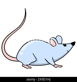 dessin animé doodle d'un petit animal, une souris grise marche Illustration de Vecteur