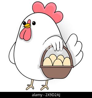 dessin animé doodle d'animaux mignons faisant des activités, une poule marche portant des œufs Illustration de Vecteur