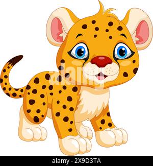 Dessin animé Cute Baby guépard isolé sur fond blanc Illustration de Vecteur