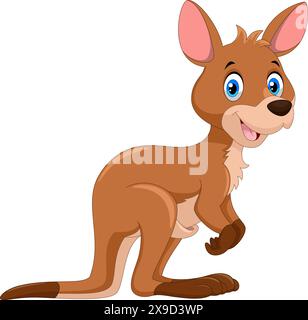 Cartoon Happy Kangaroo isolé sur fond blanc Illustration de Vecteur