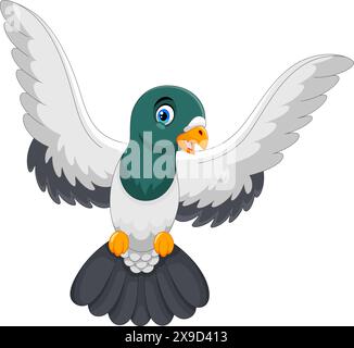 Illustration vectorielle de dessin animé de pigeon heureux isolé sur fond blanc Illustration de Vecteur