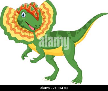 Dessin animé de dinosaure mignon dilophosaurus isolé sur fond blanc Illustration de Vecteur