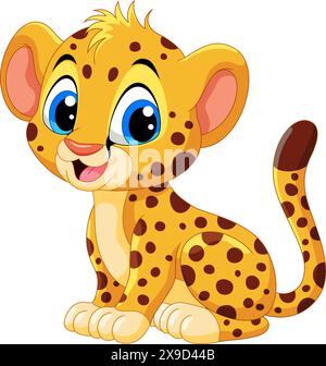 Dessin animé Cute Baby guépard isolé sur fond blanc Illustration de Vecteur