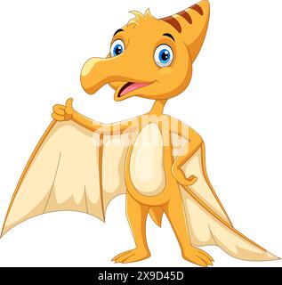 Dessin animé d'illustration vectorielle Pterodactyl Dinosaur mignon sur fond blanc Illustration de Vecteur