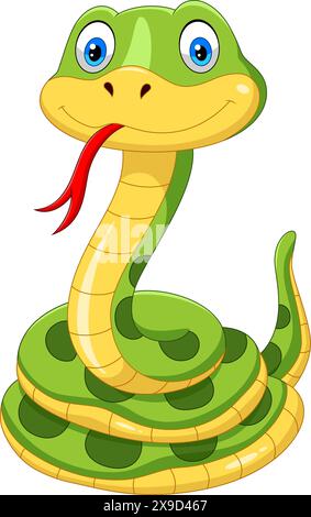 Serpent vert de dessin animé isolé sur fond blanc Illustration de Vecteur