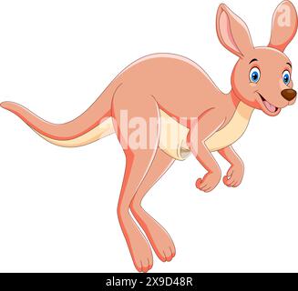 Cartoon Happy Kangaroo isolé sur fond blanc Illustration de Vecteur