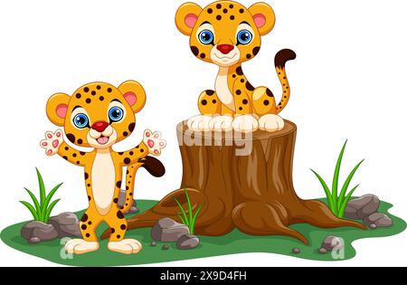 Illustration vectorielle de la mère guépard et son bébé dans la jungle isolé sur fond blanc Illustration de Vecteur