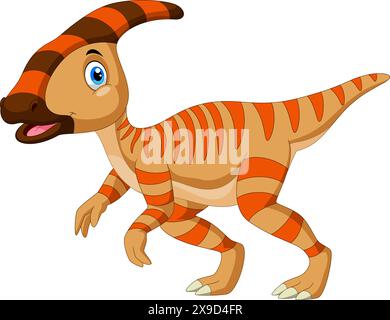 Mignon Parasaurolophus Dinosaur Cartoon isolé sur fond blanc Illustration de Vecteur