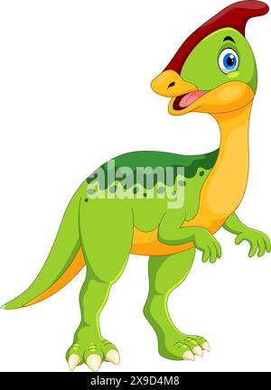 Mignon Parasaurolophus Dinosaur Cartoon isolé sur fond blanc Illustration de Vecteur