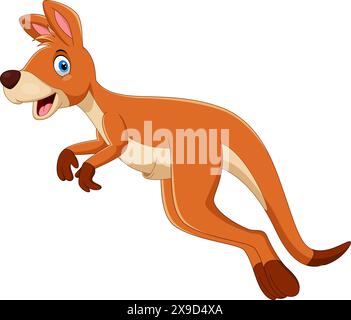 Cartoon Happy Kangaroo isolé sur fond blanc Illustration de Vecteur