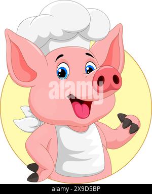 Mascotte de dessin animé Chef Pig isolée sur fond blanc Illustration de Vecteur