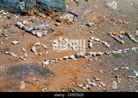 Inscription avec des rochers sur le sol Banque D'Images