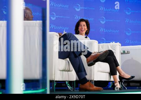 Mackinac Island, États-Unis. 30 mai 2024. La secrétaire au commerce, Gina Raimondo, prend la parole à la Conférence sur les politiques Mackinac à Mackinac Island, au Michée, le 30 mai 2024. (Photo de Andrew Roth/Sipa USA) crédit : Sipa USA/Alamy Live News Banque D'Images