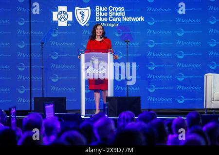 Mackinac Island, États-Unis. 30 mai 2024. Le gouverneur Gretchen Whitmer prend la parole à la Conférence sur les politiques Mackinac à Mackinac Island, au Michée, le 30 mai 2024. (Photo de Andrew Roth/Sipa USA) crédit : Sipa USA/Alamy Live News Banque D'Images