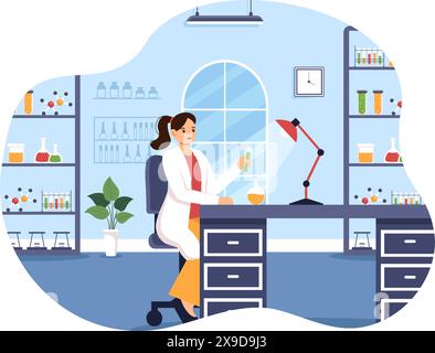 Illustration vectorielle d'un laboratoire menant des recherches scientifiques, des expérimentations et des mesures dans un fond de dessin animé plat Illustration de Vecteur