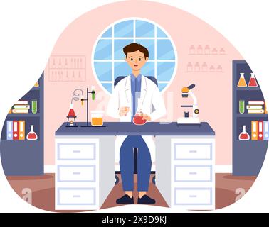 Illustration vectorielle d'un laboratoire menant des recherches scientifiques, des expérimentations et des mesures dans un fond de dessin animé plat Illustration de Vecteur