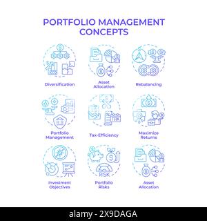 Icônes de concept de dégradé bleu de gestion de portefeuille Illustration de Vecteur