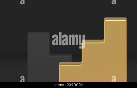 Escalier vers le haut vers le bas doré podium de compétition noir meilleur endroit niveau de conception 3d illustration vectorielle réaliste. Pas d'escalier haut de gamme gain s Illustration de Vecteur