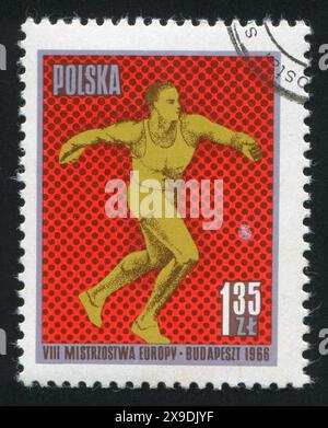 POLOGNE - VERS 1966 : timbre imprimé par la Pologne, montre Discus, vers 1966 Banque D'Images