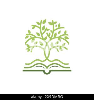 Arbre avec l'image vectorielle de modèle de logo d'éducation de livre. Livre de conception de logo d'éducation scolaire et concept d'arbre. Illustration de Vecteur