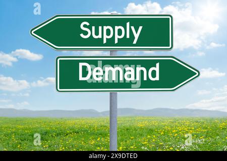 Deux panneaux de direction - offre ou demande Banque D'Images