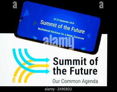 Ukraine - mai 31. 2024 : dans cette illustration photo, le logo du Sommet du futur (septembre 2024) vu affiché sur un smartphone Banque D'Images