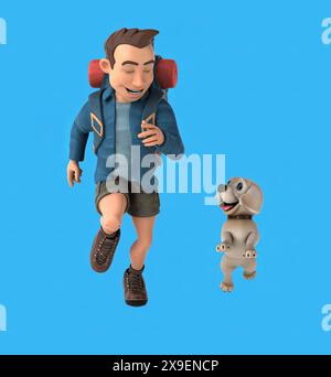 Routard de dessin animé amusant 3D avec un chien Banque D'Images