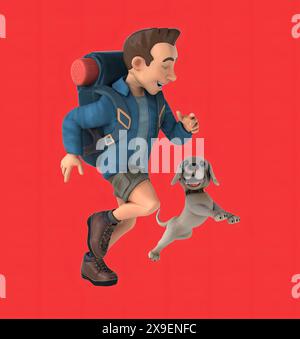 Routard de dessin animé amusant 3D avec un chien Banque D'Images