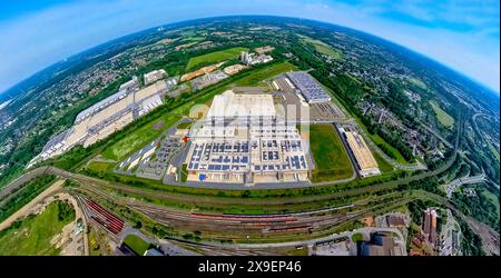 Luftbild, Logistikstandort Scharnhorst Walzwerkstraße Gewerbegebiet Westfalenhütte, mit Rewe Dortmund Frischelogistik GmbH Warenlager, Baustelle Prologis Park Dortmund DC2 Neubauten Kaiserstuhlstraße, Erdkugel, Fisheye Aufnahme, Fischaugen Aufnahme, 360 Grad Aufnahme, petit monde, petite planète, fisheye Bild, Borsigplatz, Dortmund, Ruhrgebiet, Nordrhein-Westfalen, Deutschland ACHTUNGxMINDESTHONORARx60xEURO *** vue aérienne, emplacement logistique Scharnhorst Walzwerkstraße zone industrielle Westfalenhütte, avec Rewe Dortmund Frischelogistik GmbH entrepôt, chantier Prologis Park Dortmund DC2 Banque D'Images