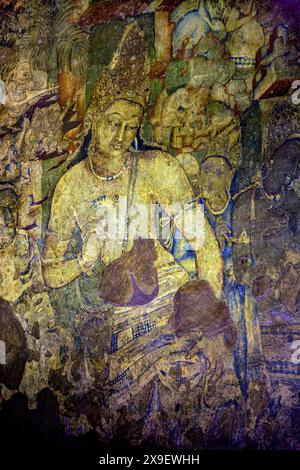 08 19 2008 vieilles peintures Padmapani fresque grottes d'Ajanta site classé au patrimoine mondial de l'UNESCO Aurangabad officiellement connu sous le nom de Chhatrapati Sambhaji Nagar Banque D'Images