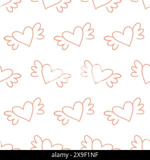 Flying Hearts avec Wings Doodles Seamless Pattern Illustration de Vecteur