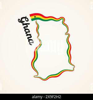 Plan de contour du Ghana marqué avec ruban de drapeau Illustration de Vecteur