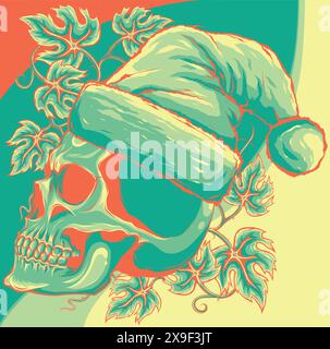 illustration vectorielle du crâne de noël portant le chapeau du père noël Illustration de Vecteur