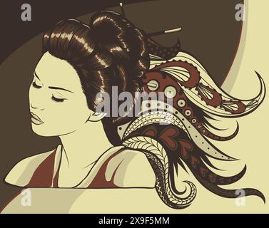 illustration vectorielle de gesha avec ornement de mandala Illustration de Vecteur