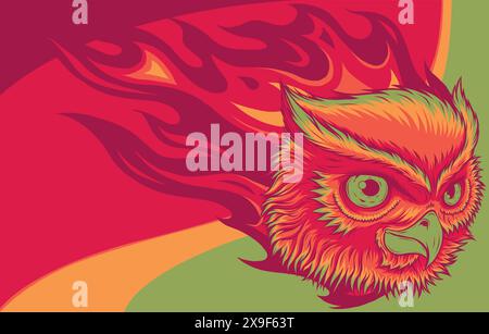 illustration vectorielle de la tête de hibou avec des flammes Illustration de Vecteur