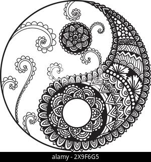 Mandala Yin yang symbole pour la gravure, l'impression, la découpe laser, le papier coupé ou la page de coloriage. Illustration vectorielle Illustration de Vecteur