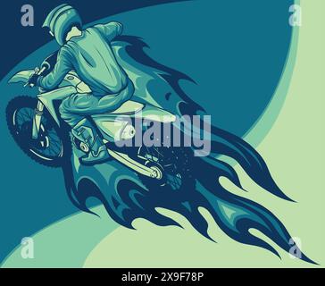 illustration vectorielle de motocross avec des flammes sur fond blanc Illustration de Vecteur