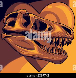 Crâne de dinosaure vectoriel du crâne de T-Rex au cœur Illustration de Vecteur