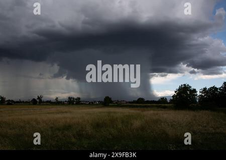 Tornade sur les champs cultivés, paysage plat Banque D'Images