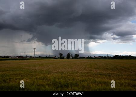 Tornade sur les champs cultivés, paysage plat Banque D'Images