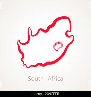 Plan de l'Afrique du Sud marqué d'une ligne rouge. Illustration de Vecteur