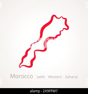 Plan du Maroc avec Sahara Occidental marqué d'une ligne rouge. Illustration de Vecteur