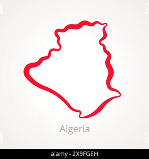 Plan de l'Algérie marqué d'une ligne rouge. Illustration de Vecteur