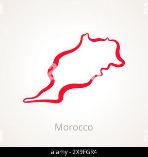 Plan du Maroc marqué d'une ligne rouge. Illustration de Vecteur